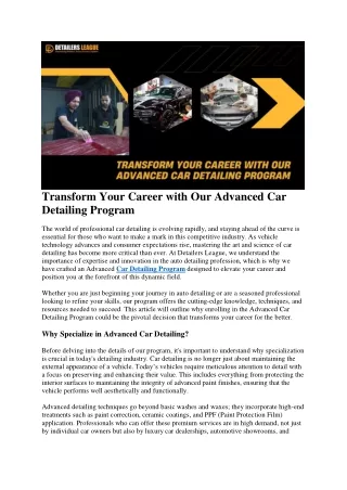 Transform Your Career with Our Advanced Car Detailing Program