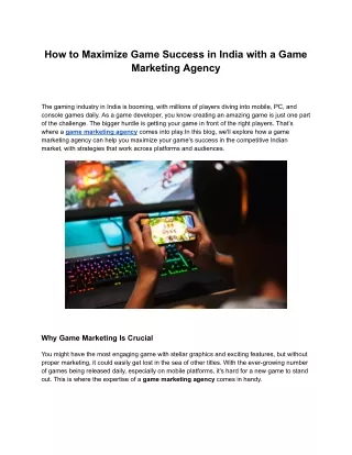 How to Maximize Game Success in India with a Game Marketing Agency