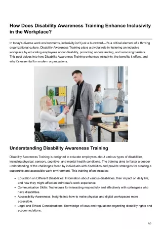 How Does Disability Awareness Training Enhance Inclusivity in the Workplace