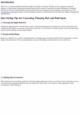 Hair Styling Tips for Concealing Thinning Hair and Bald Spots