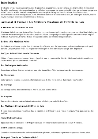 Artisanat et Passion : Les Meilleurs Créateurs de Coffrets en Bois