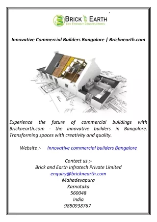 Innovative Commercial Builders Bangalore  Bricknearth.com