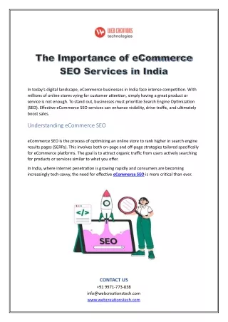 The Importance of eCommerce SEO Services in India