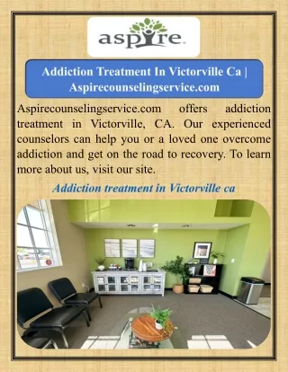 Addiction Treatment In Victorville Ca   Aspirecounselingservice.com