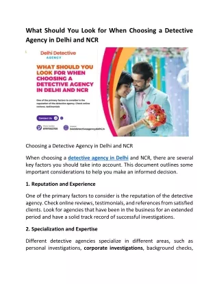 What Should You Look For When Choosing A Detective Agency In Delhi And NCR
