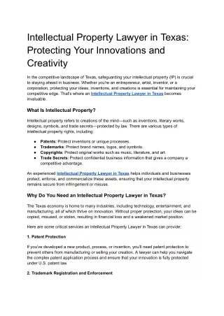 Intellectual Property Lawyer in Texas- Protecting Your Innovations and Creativity