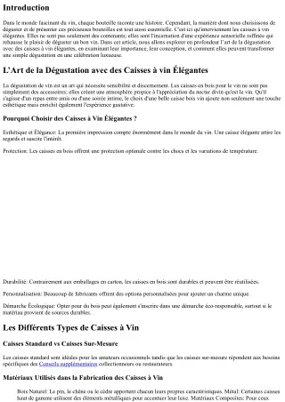 “L’Art de la Dégustation avec des Caisses à vin Élégantes”