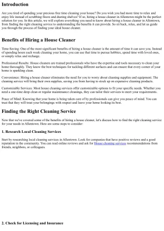 All You Need To Know About Hiring a House Cleaner in Allentown