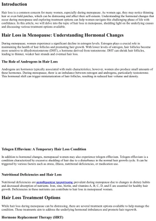 Hair Loss in Menopause: Understanding Hormonal Changes and Treatment Options