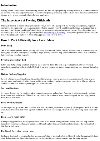 How to Pack Efficiently for a Local Move