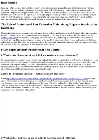 The Role of Professional Pest Control in Maintaining Hygiene Standards in Kamloo