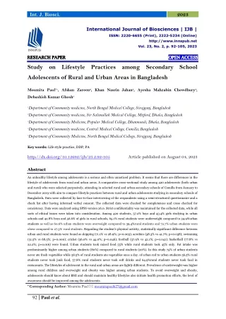 Study on Lifestyle Practices among Secondary School Adolescents of Rural