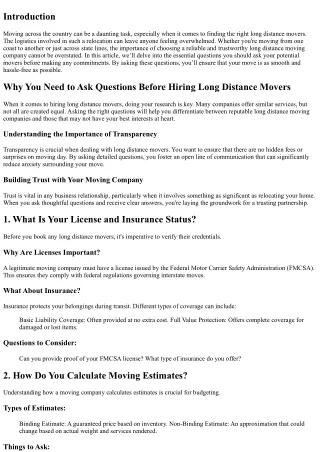 7 Questions to Ask Your Long Distance Movers Before Booking