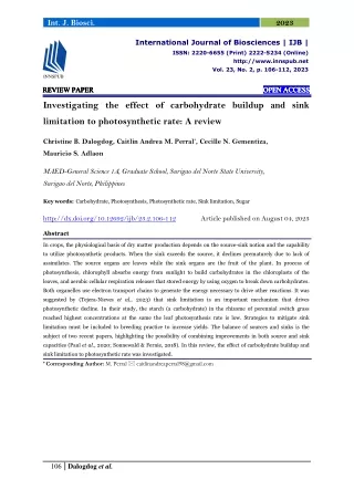 Investigating the effect of carbohydrate buildup and sink limitation to photosyn