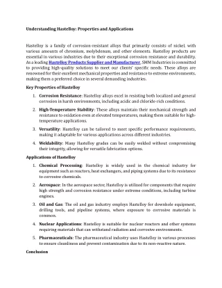 Understanding Hastelloy Properties and Applications