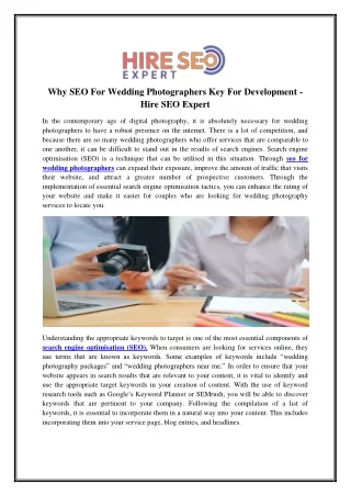 Why SEO For Wedding Photographers Key For Development -  Hire SEO Expert