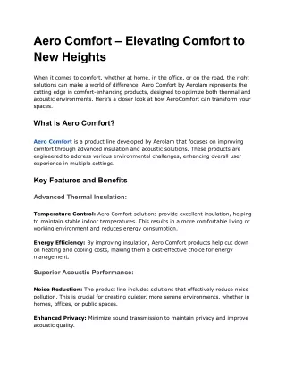 Aero Comfort – Elevating Comfort to New Heights