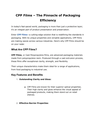 CPP Films – The Pinnacle of Packaging Efficiency