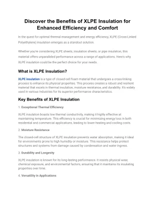 Discover the Benefits of XLPE Insulation for Enhanced Efficiency and Comfort