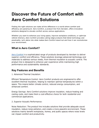 Discover the Future of Comfort with Aero Comfort Solutions