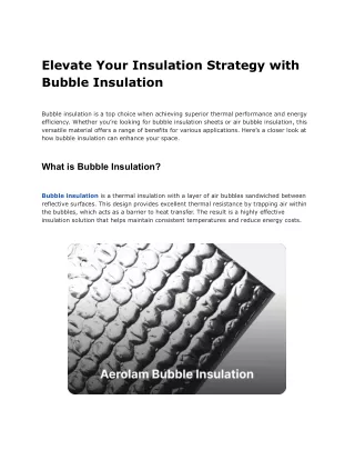 Elevate Your Insulation Strategy with Bubble Insulation