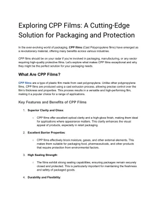 Exploring CPP Films_ A Cutting-Edge Solution for Packaging and Protection