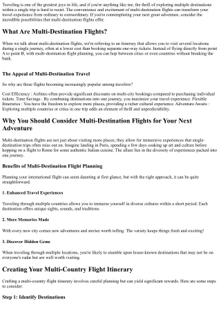 **Why You Should Consider Multi-Destination Flights for Your Next Adventure**