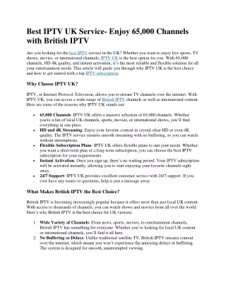 Best IPTV UK Service- Enjoy 65,000 Channels with British IPTV