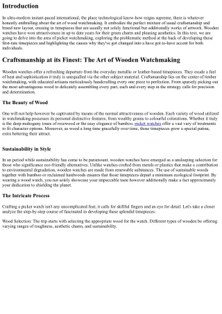 Craftsmanship at its Finest: The Art of Wooden Watchmaking