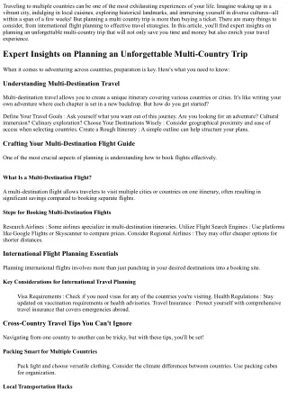 **Expert Advice on Planning an Unforgettable Trip to Multiple Countries**