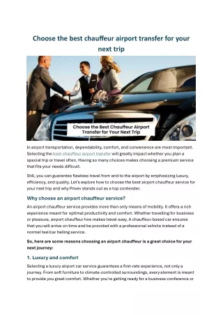 Choose the best chauffeur airport transfer for your next trip