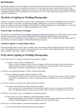 The Role of Lighting in Wedding Photography