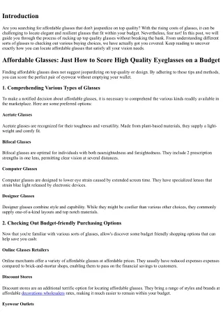 Affordable Glasses: Just How to Rating High Quality Eyeglasses on a Spending pla
