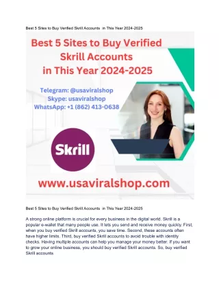 Best 5 Sites to Buy Verified Skrill Accounts  in This Year 2024-2025