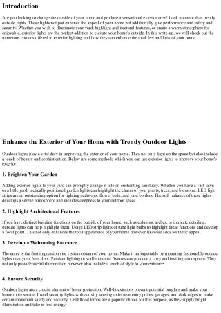 Improve the Outside of Your Home with Trendy Outdoor Lights