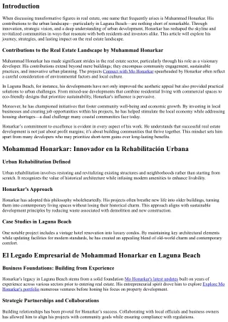 “Contributions to the Real Estate Landscape by Muhammad Honarkar”