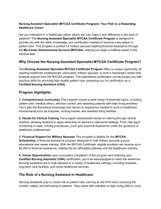 Nursing Assistant Specialist (MYCAA Certificate Program)_ Your Path to a Rewarding Healthcare Career