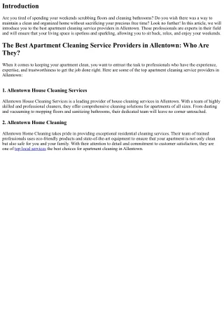The Best Apartment Cleaning Service Providers in Allentown
