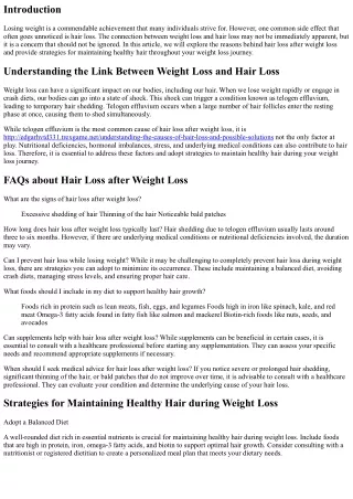 Hair Loss after Weight Loss: Strategies for Maintaining Healthy Hair