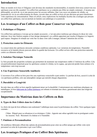 Les Avantages d'un Coffret en Bois pour Conserver vos Spiritueux