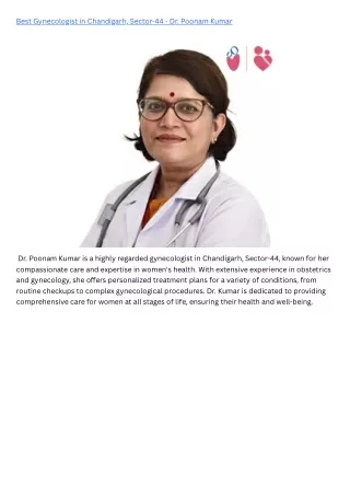 Best Gynecologist in Chandigarh, Sector-44 - Dr. Poonam Kumar