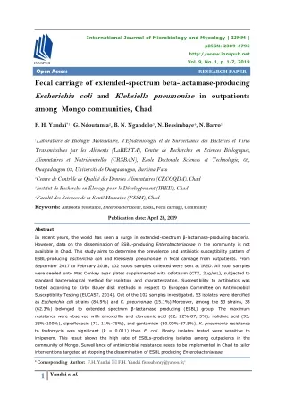 Fecal carriage of extended-spectrum beta-lactamase-producing Escherichia coli