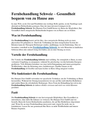 Fernbehandlung Schweiz  Gesundheit bequem von zu Hause aus