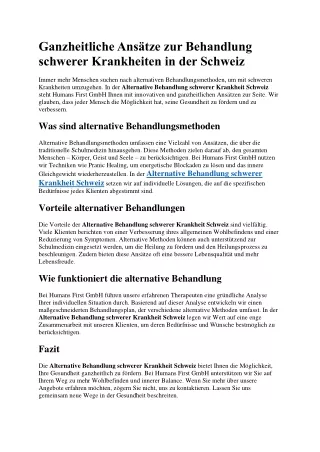 Ganzheitliche Ansätze zur Behandlung schwerer Krankheiten in der Schweiz