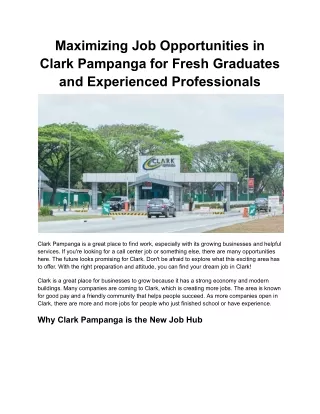 Maximizing Job Opportunities in Clark Pampanga for Fresh Graduates and Experienced Professionals