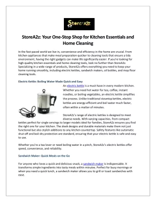 StoreA2z Your One-Stop Shop for Kitchen Essentials and Home Cleaning