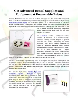 Get Advanced Dental Supplies and Equipment at Reasonable Prices