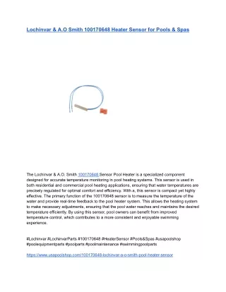 Lochinvar & A.O Smith 100170648 Heater Sensor for Pools & Spas