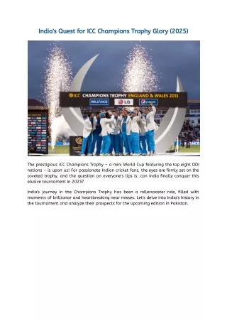 India's Quest for ICC Champions Trophy Glory (2025)
