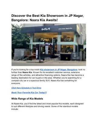 Discover the Best Kia Showroom in JP Nagar, Bangalore_ Naara Kia Awaits